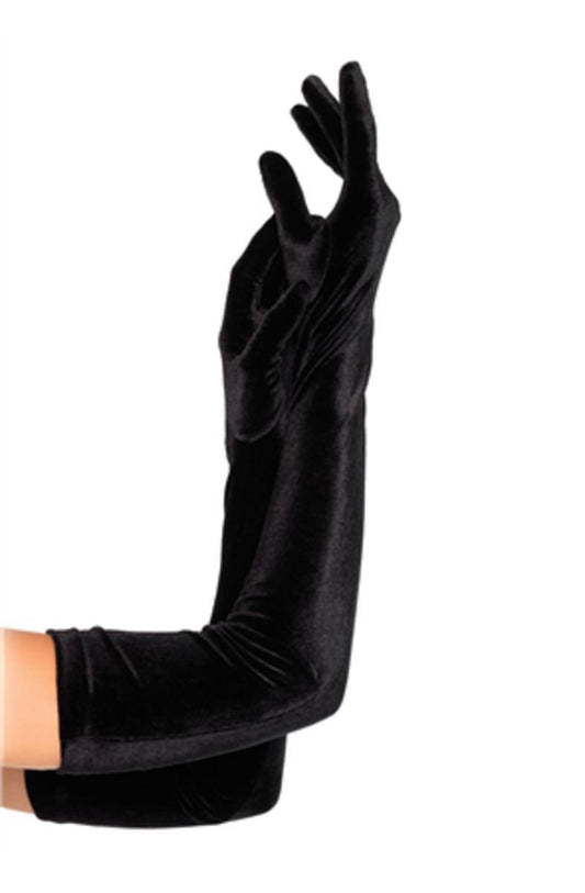 Velvet opera length gloves in BLACK