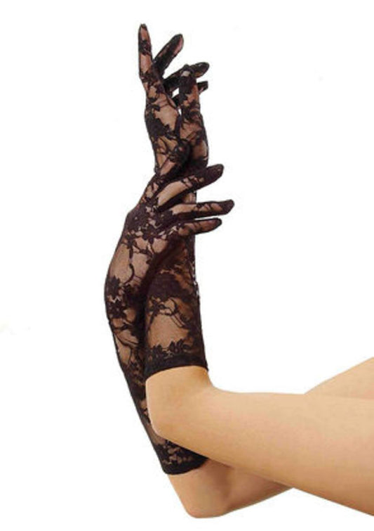 (6Pc.Pack)Stretch Lace Gloves Elbow Length in BLACK