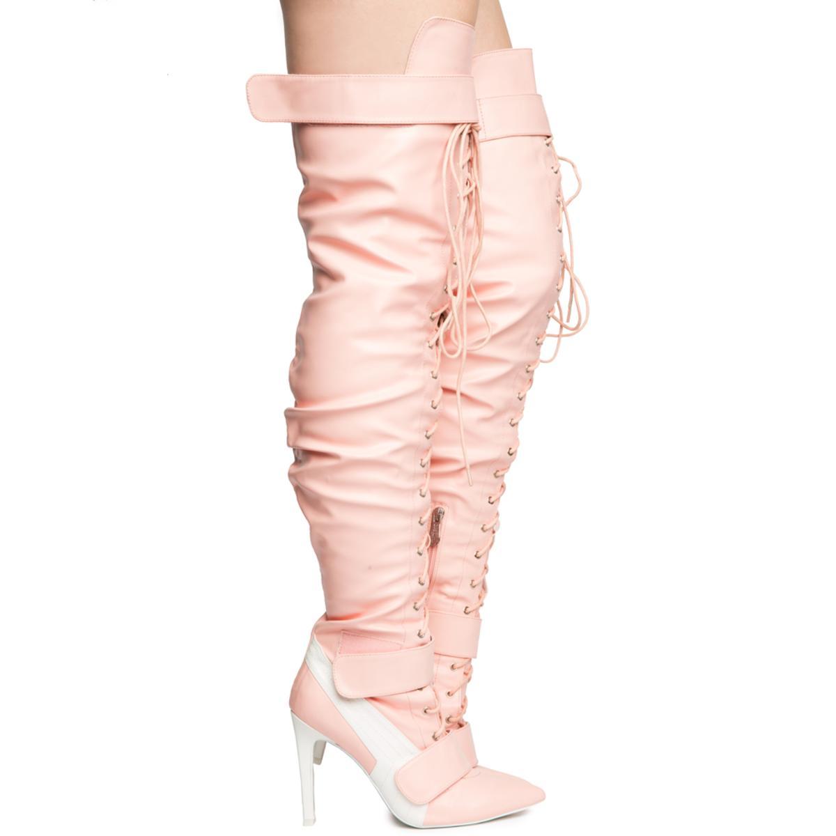 Cape Robbin Gigi-6 Pink Heeled Thigh High Boots Pink