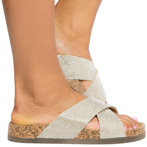 Paula-3 Cross Strap With Stones Sandals Silver