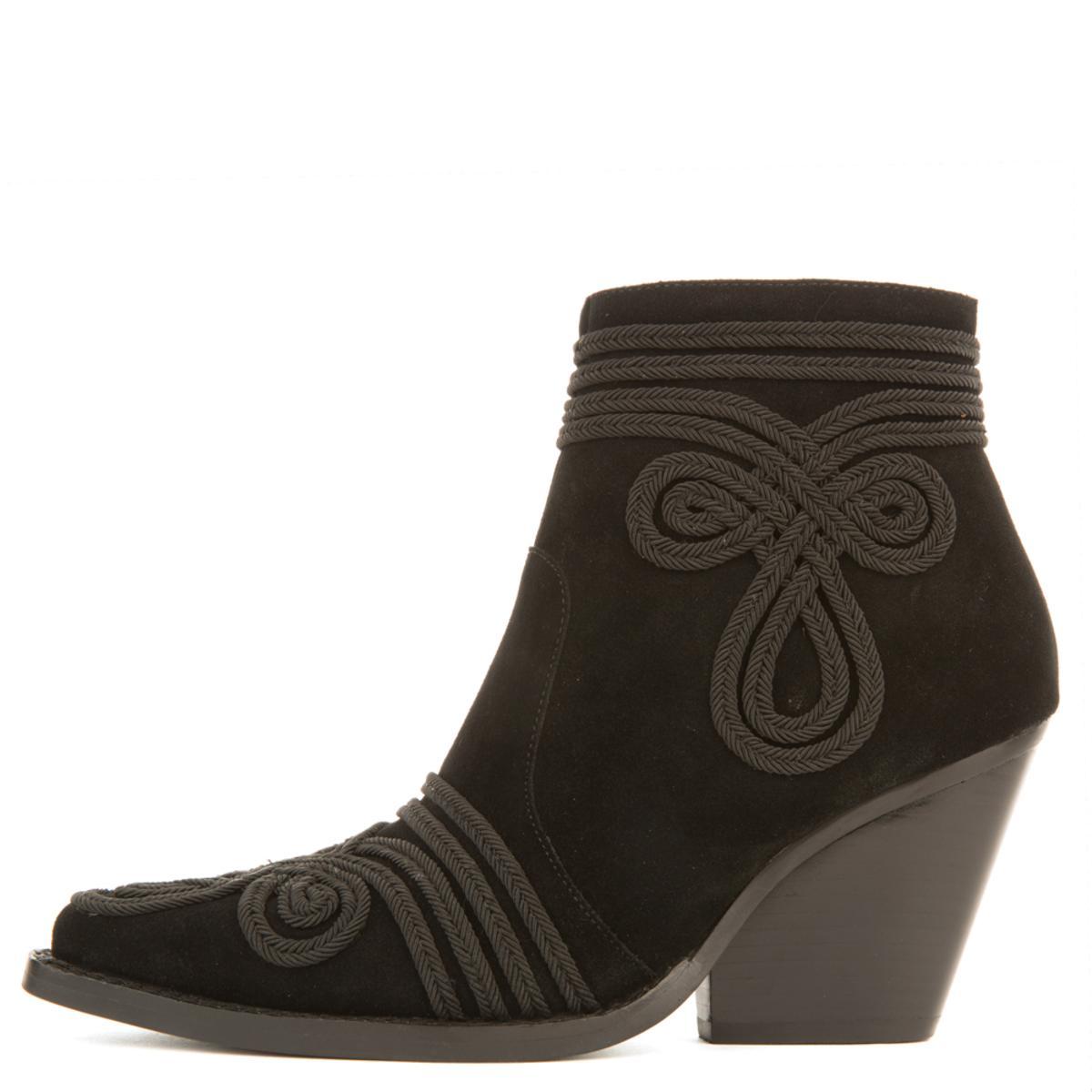 Jeffrey Campbell Gatlin-EMB Black Suede Heeled Booties BLACK