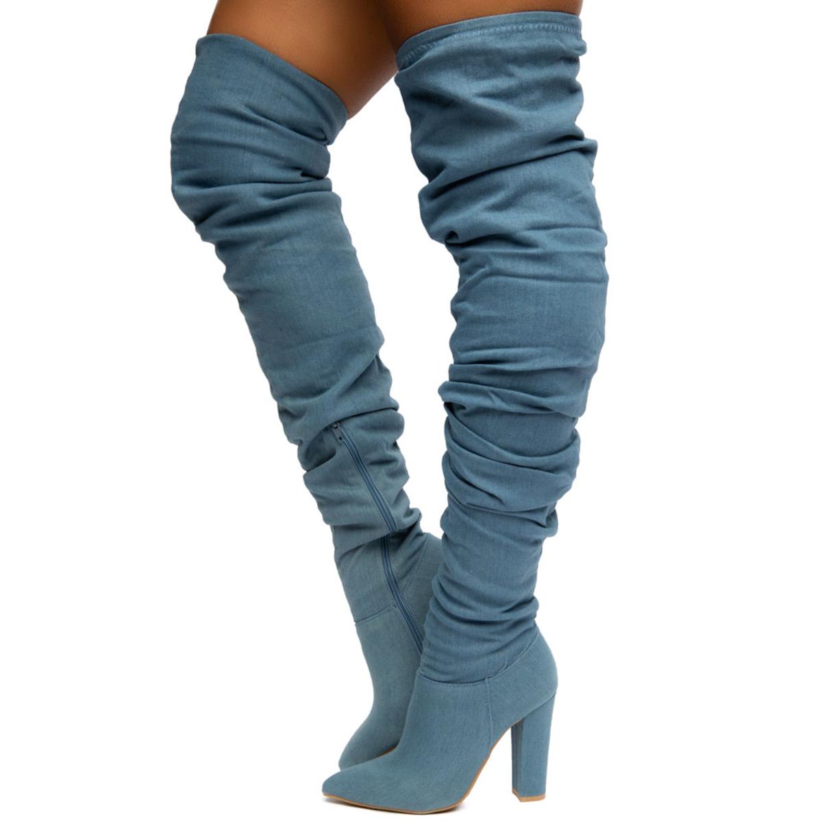Madam-18 Thigh High Denim Boots