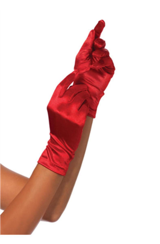 WRIST LENGTH SATIN GLOVES in RED