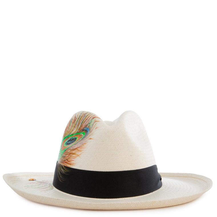 Peacock White Panama Hat Size L