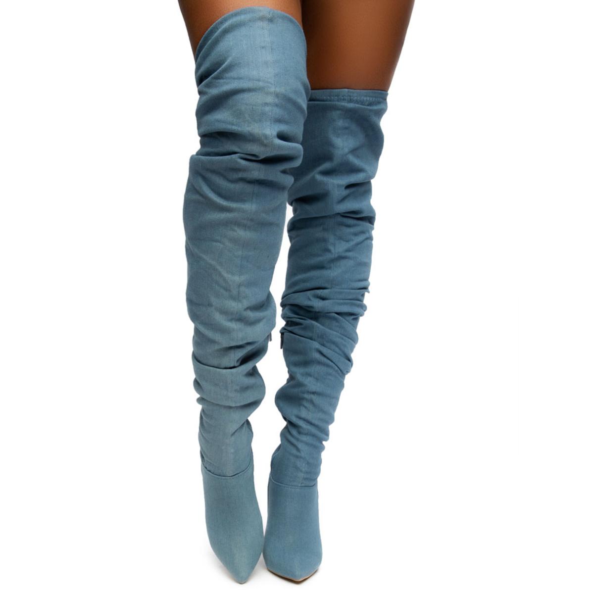 Madam-18 Thigh High Denim Boots
