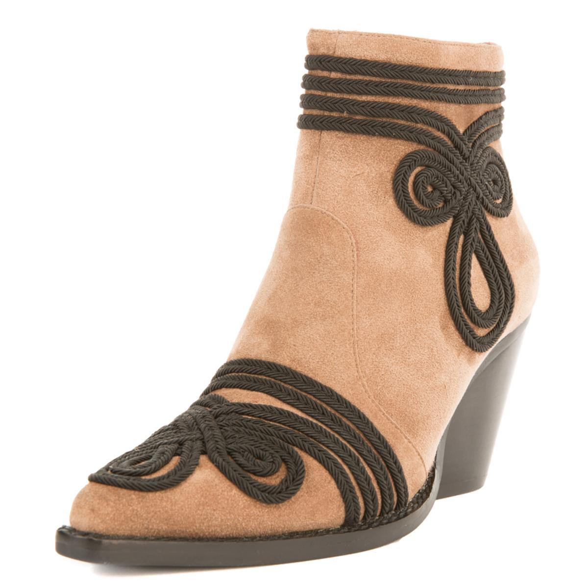 Jeffrey Campbell Gatlin-EMB Taupe Suede Heeled Booties Taupe