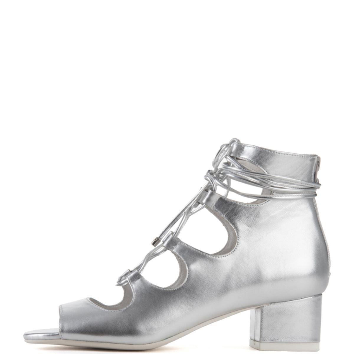 Jeffrey Campbell Astute Silver Lace-up Heel Booties Silver