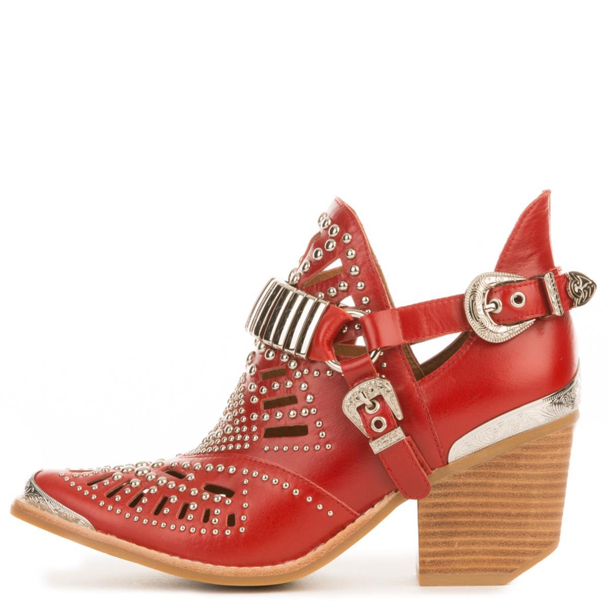 Jeffrey Campbell Calhoun-4 Red Western Heeled Booties Red