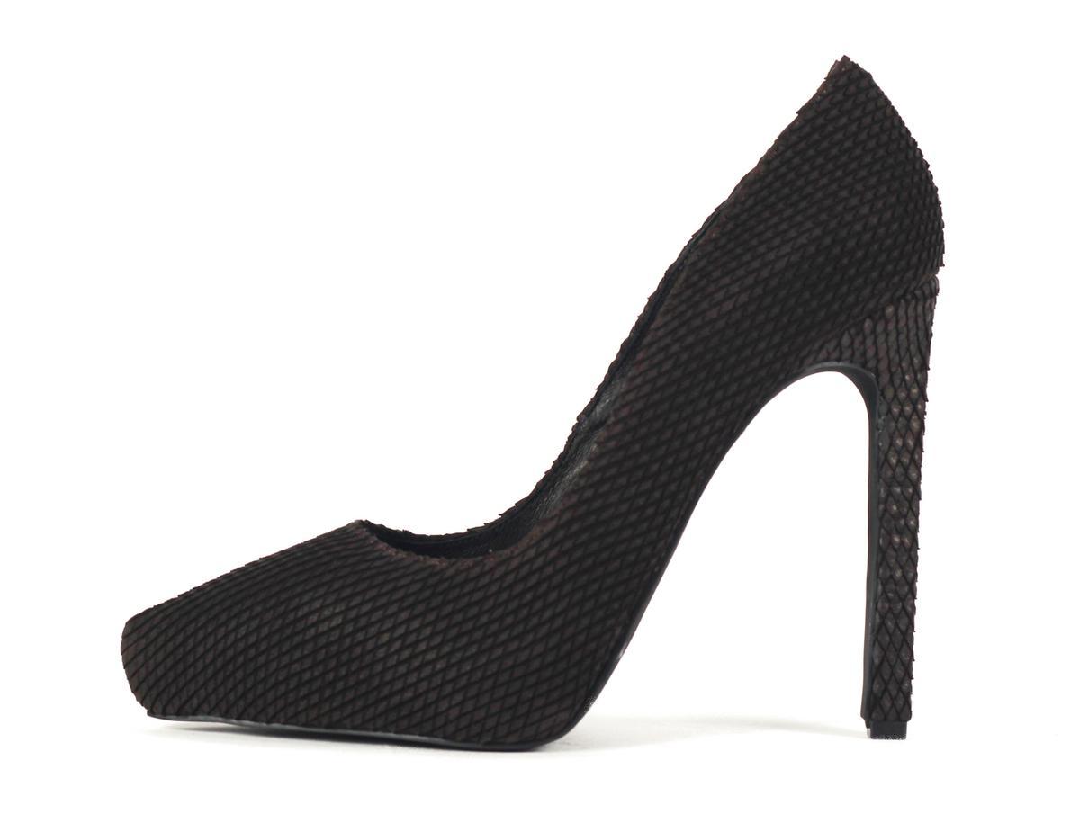 Jeffrey Campbell: Ouzel Dark Brown Embossed Print High Heels