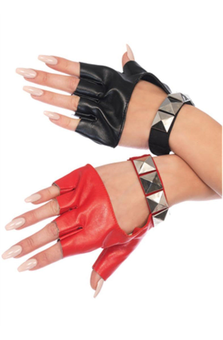 The Harley Two-Tone Studded Finger Gloves in Red and Black