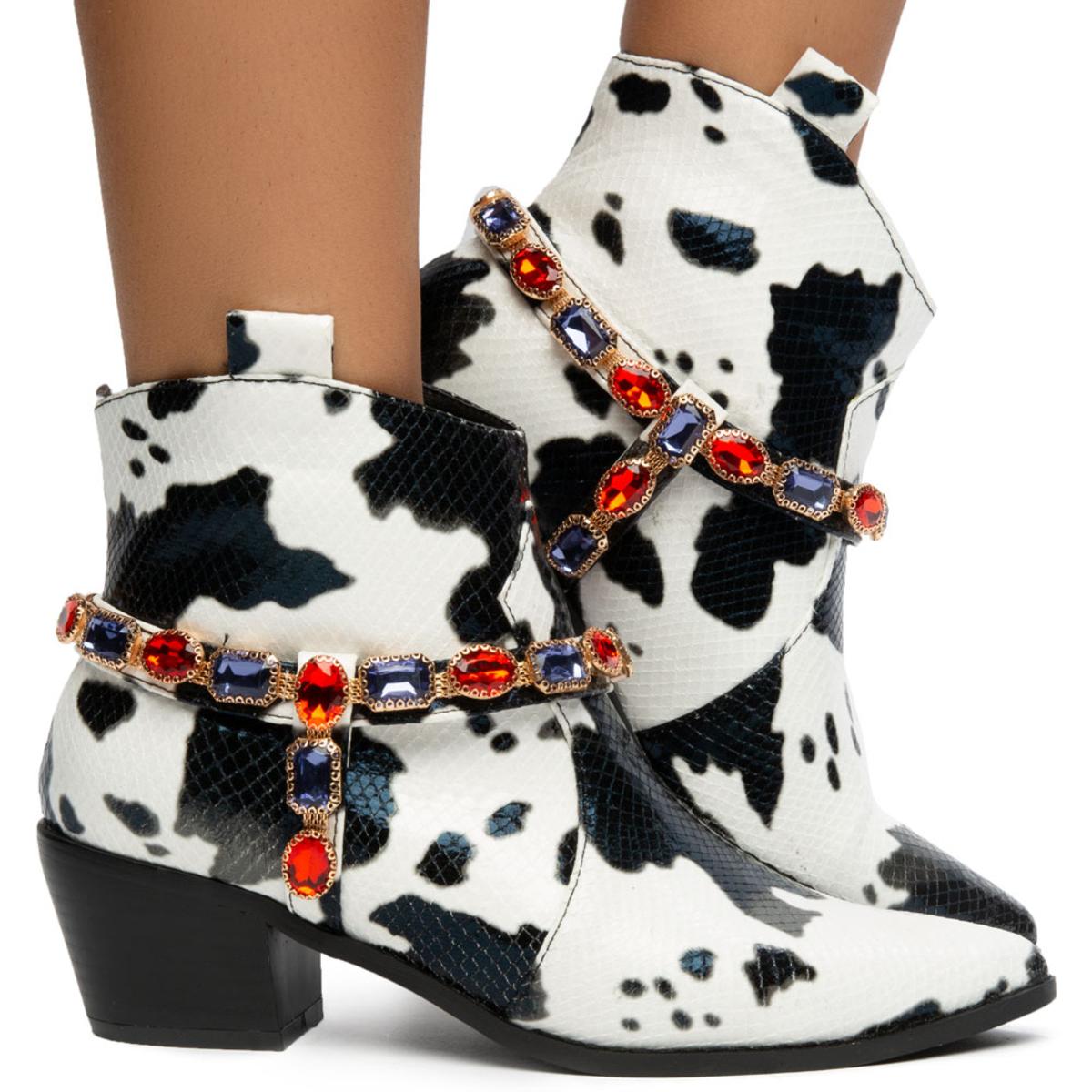 Kaly-1 Cow Print and Gems Boots
