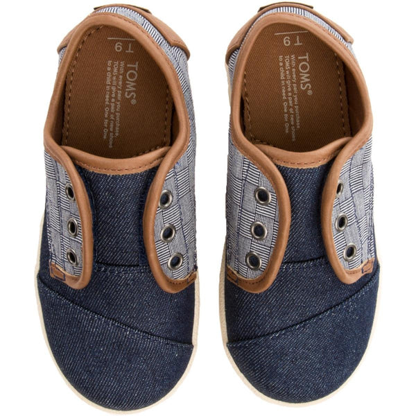 Tiny Toms: Paseos Blue Denim Textile Sneakers