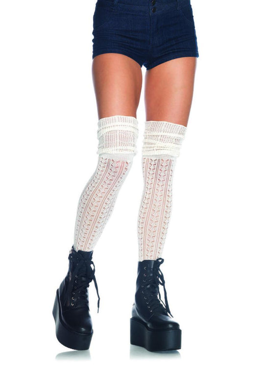 Acrylic pointelle over the knee scrunch sock in IVORY