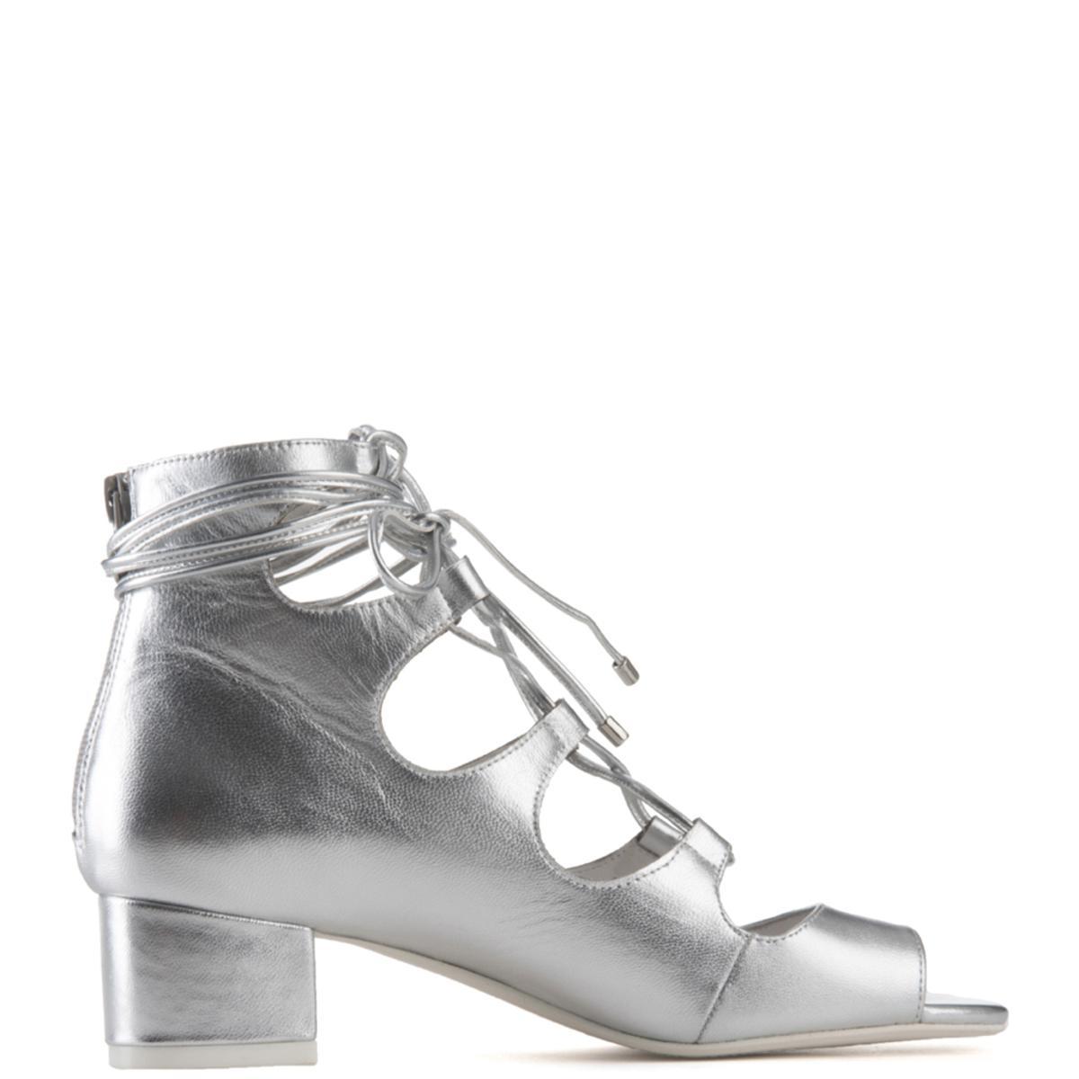 Jeffrey Campbell Astute Silver Lace-up Heel Booties Silver