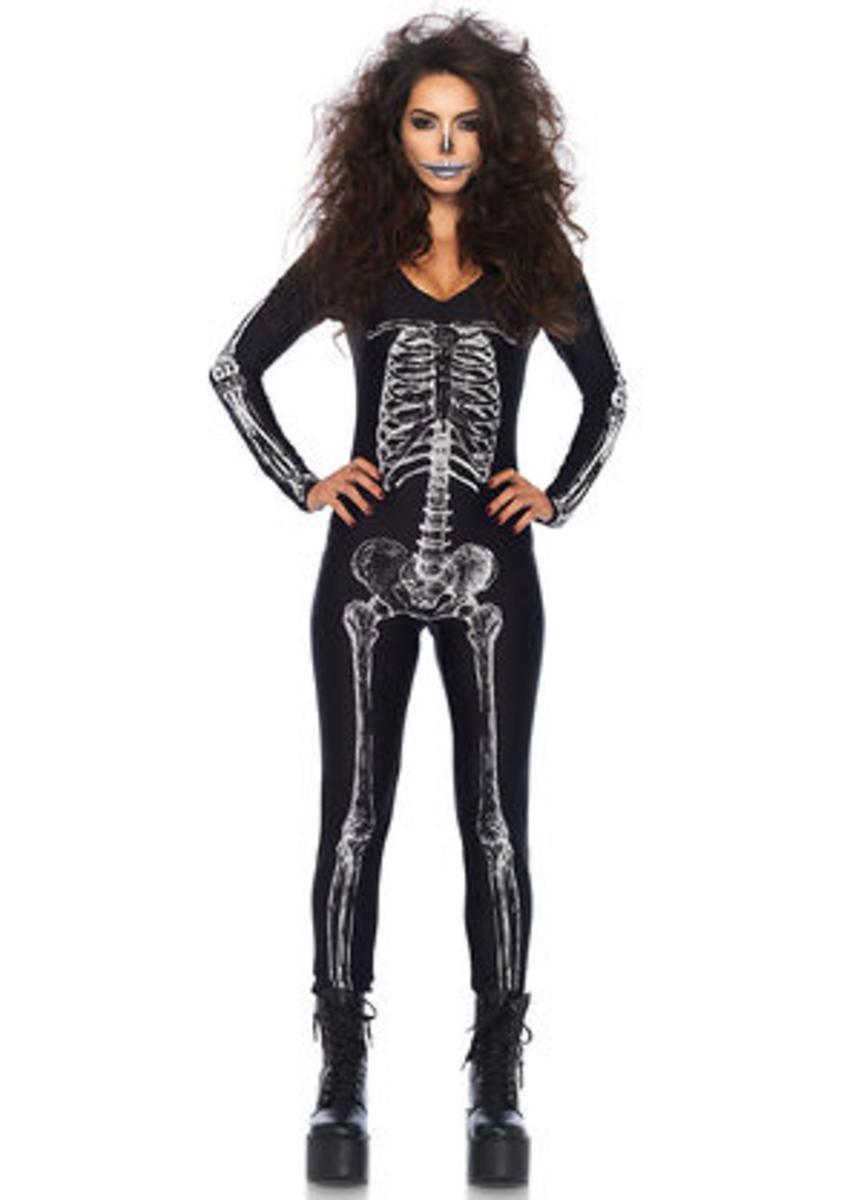 X-ray skeleton catsuit with zipper back in BLACK/WHITE