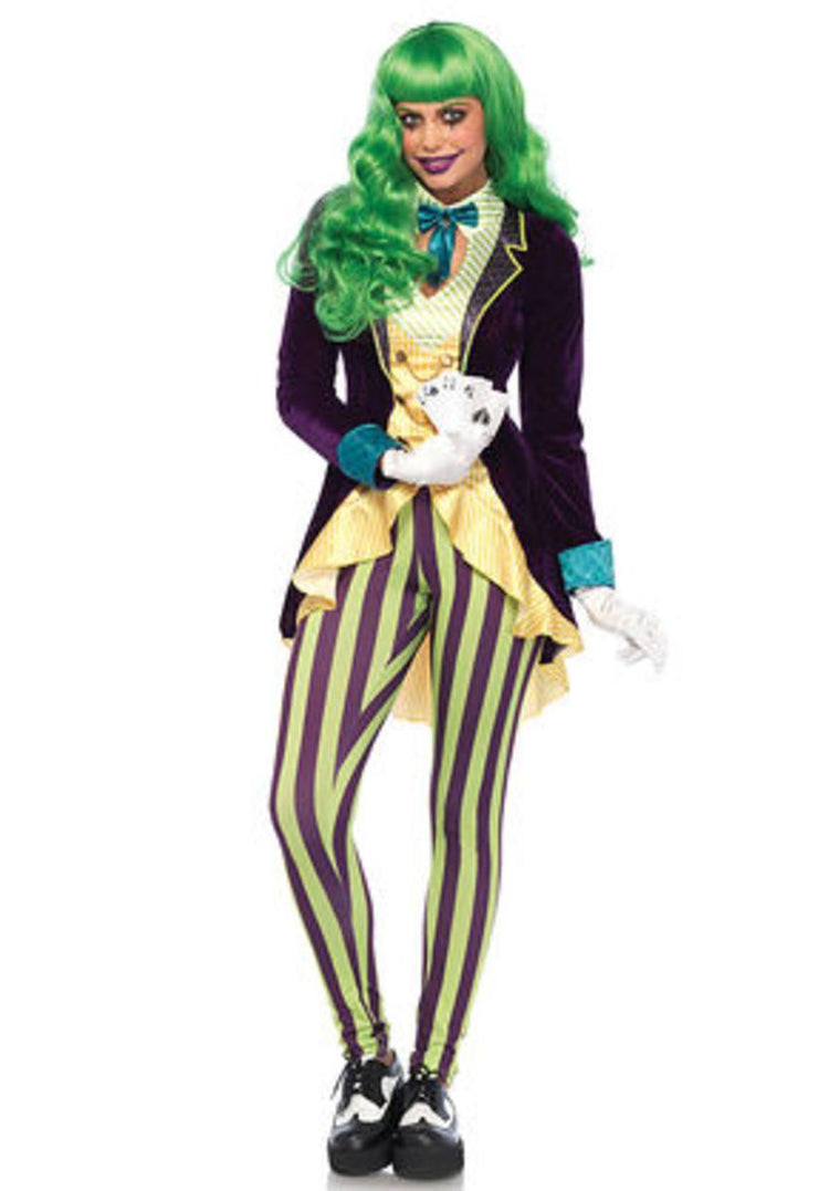 The 2PC. Wicked Trickster, High/low Jacket w/Bow Tie, Striped leggings in Multi-Color