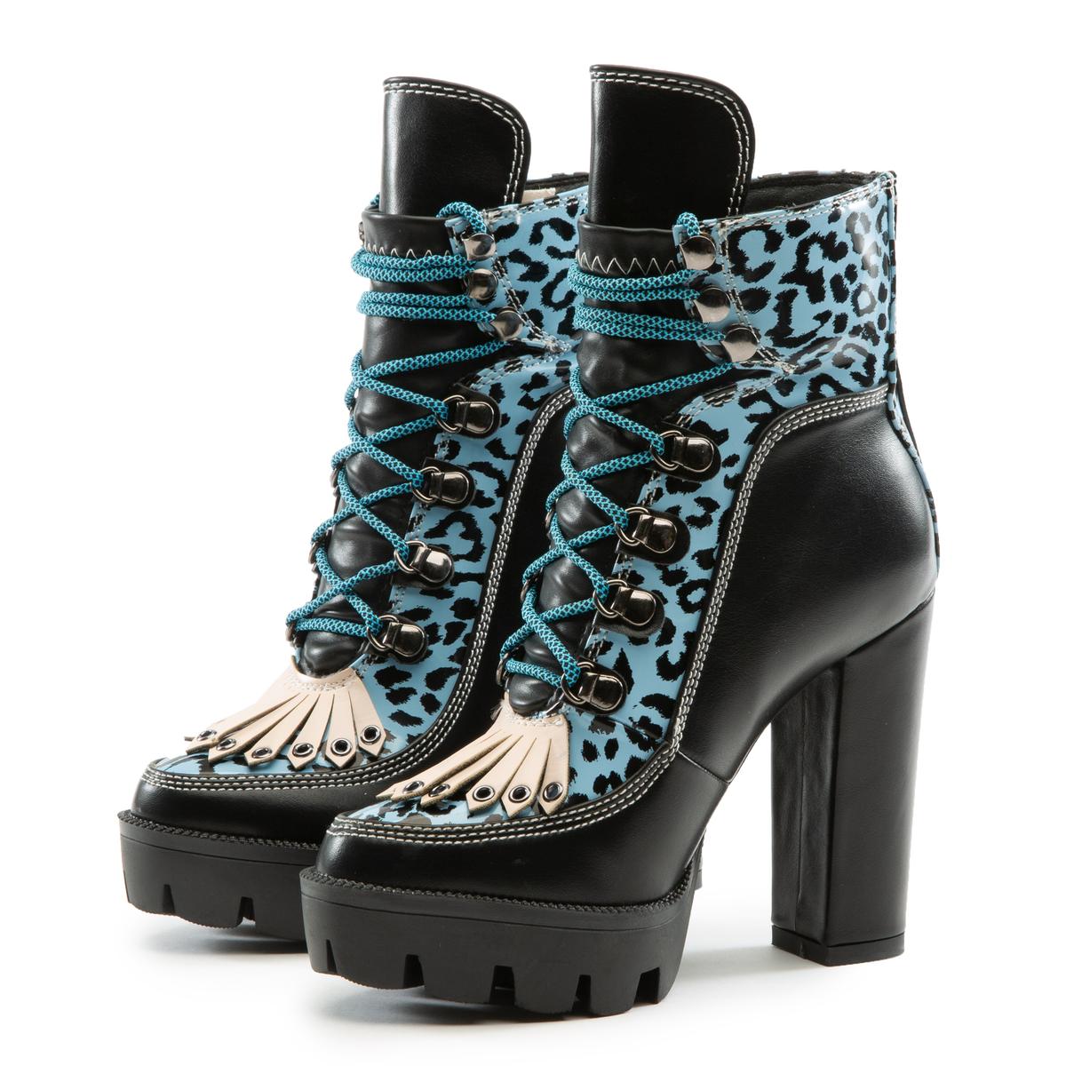Blue Multi Chunky Heel Bootie