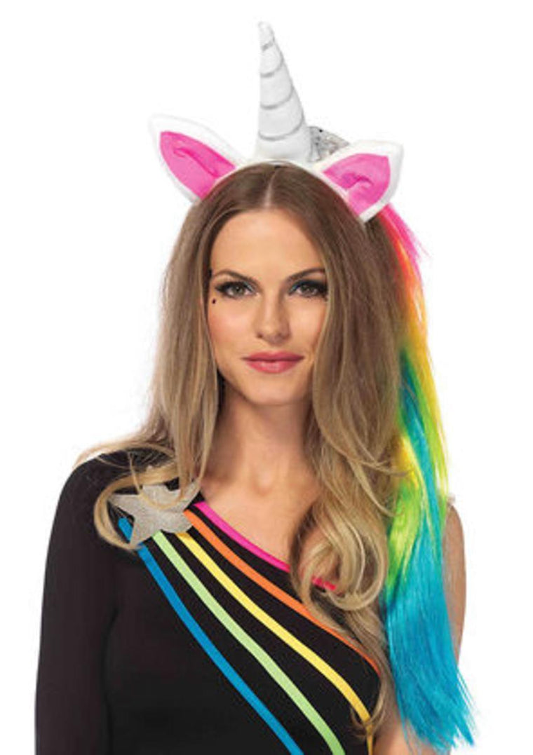 Magical unicorn headband with rainbow wig mane in MULTICOLOR