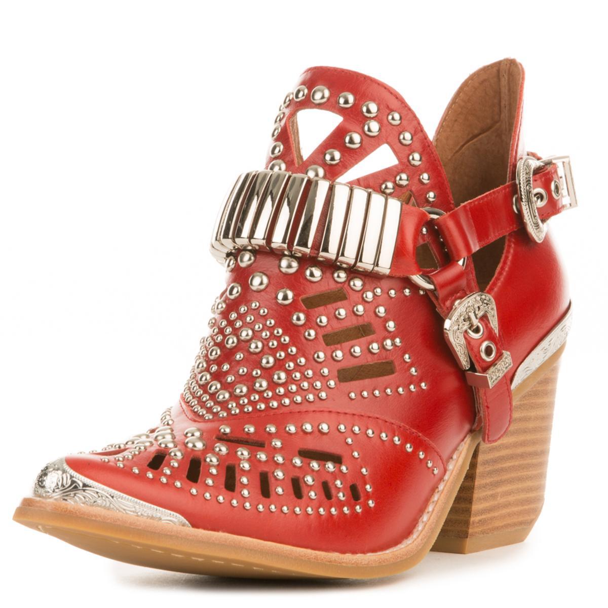 Jeffrey Campbell Calhoun-4 Red Western Heeled Booties Red