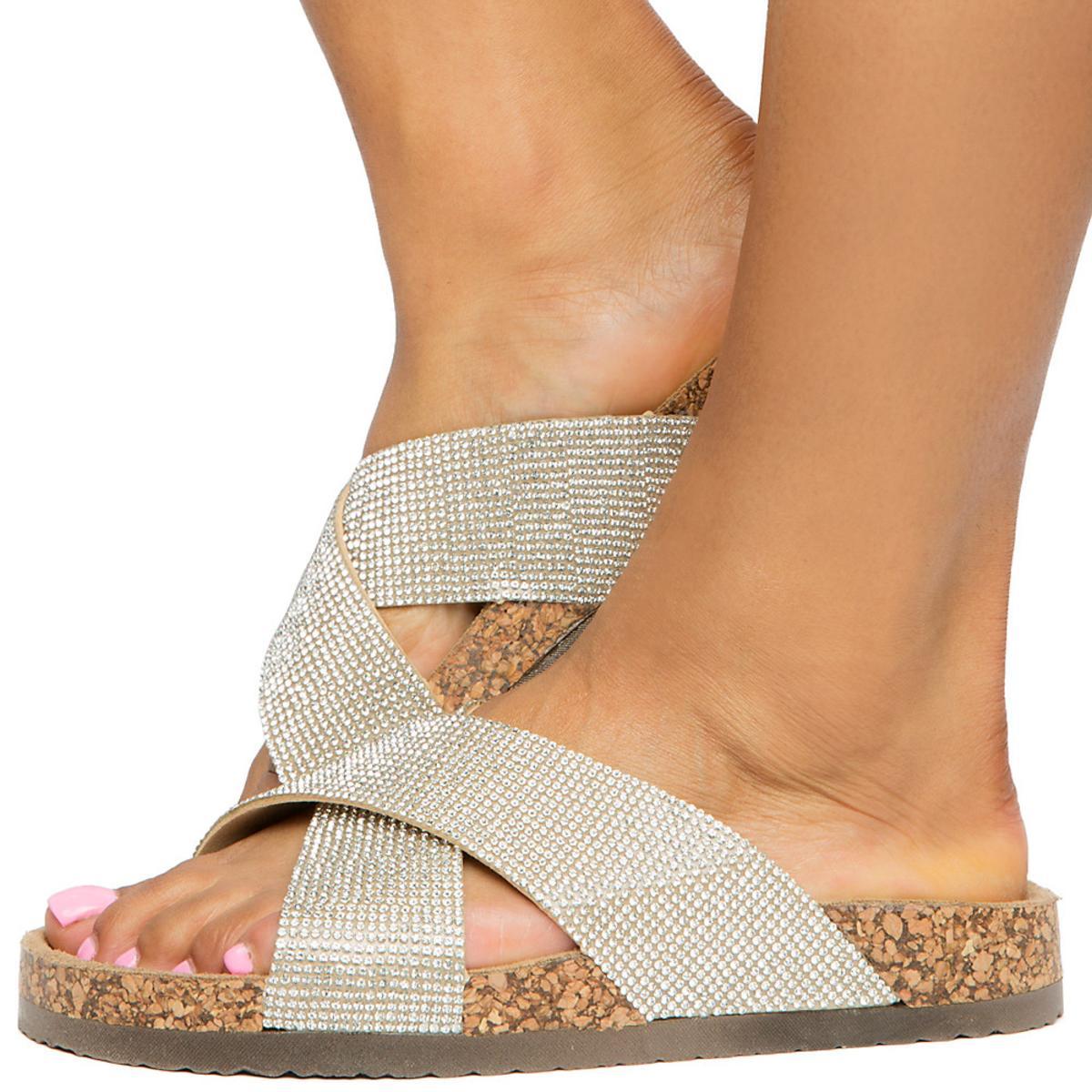 Paula-3 Cross Strap With Stones Sandals Silver