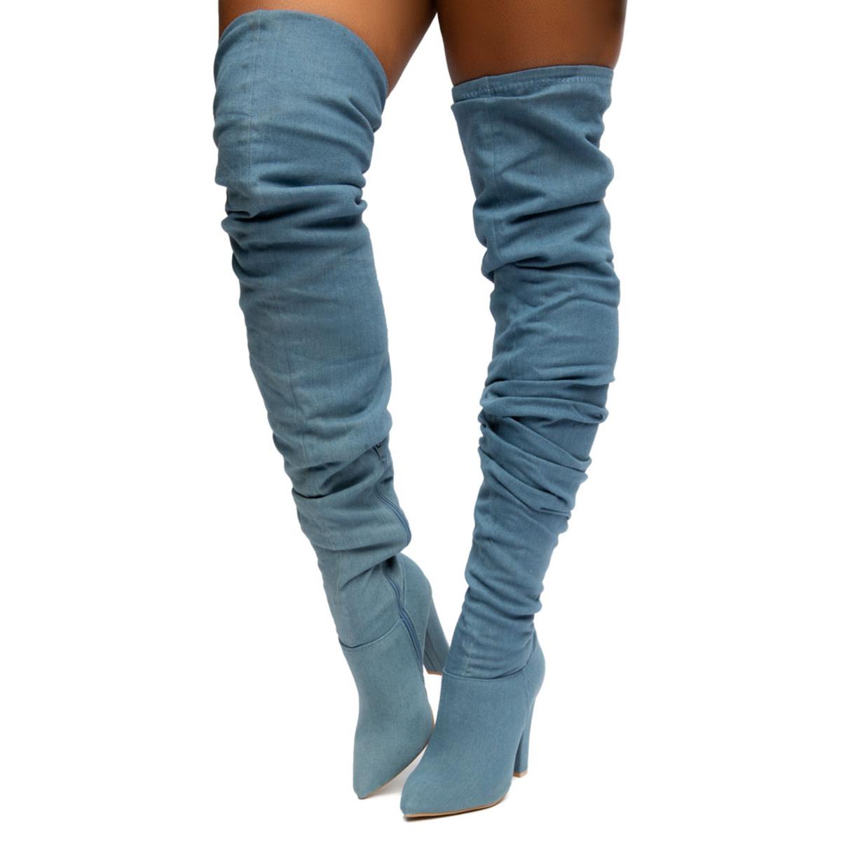 Madam-18 Thigh High Denim Boots
