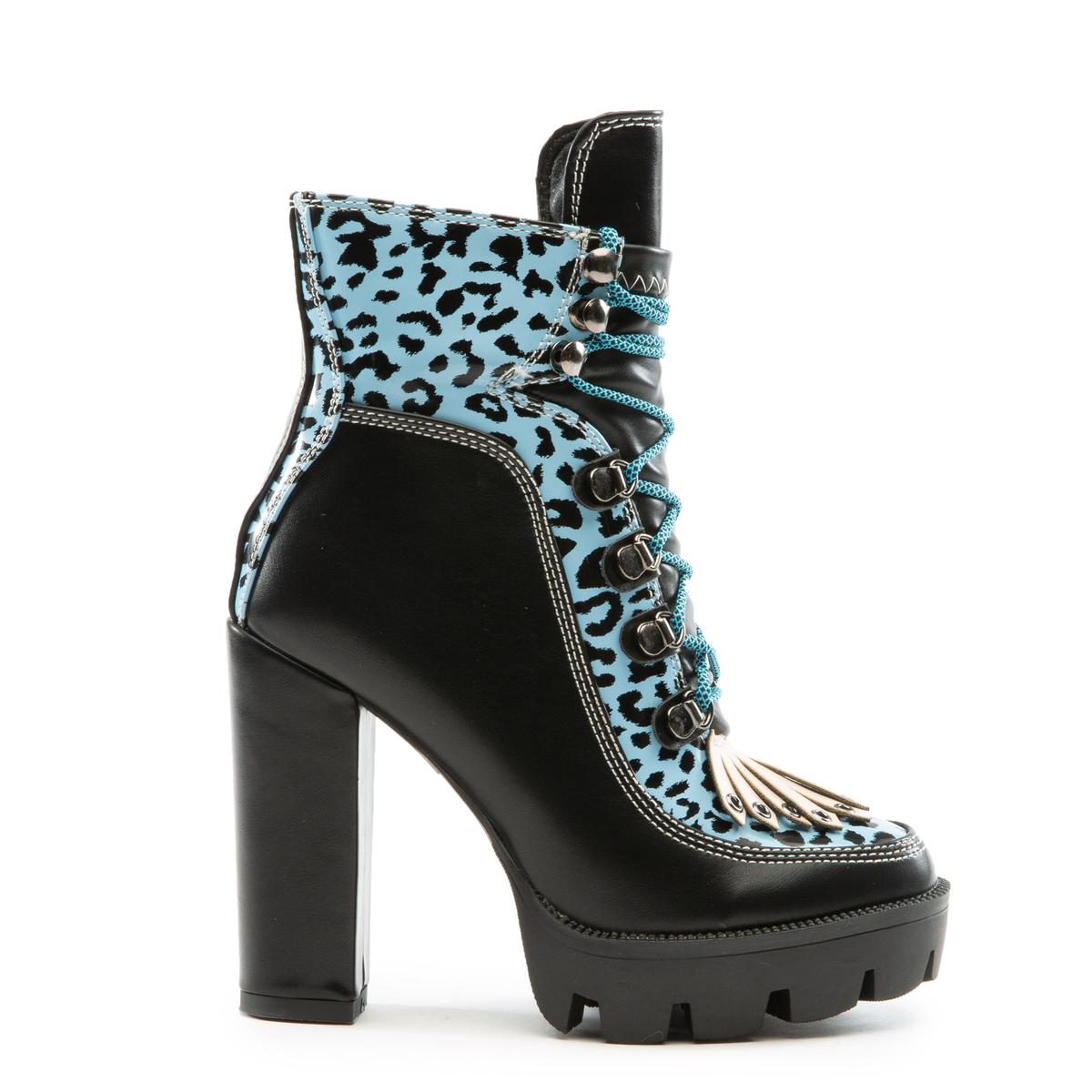 Blue Multi Chunky Heel Bootie