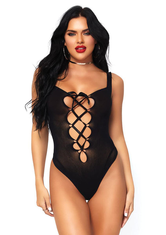 Women's Opaque Lace Up Thong Teddy
