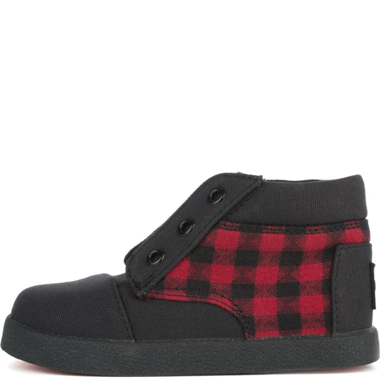 Tiny Toms: Paseo High Red/Black Plaid Sneakers