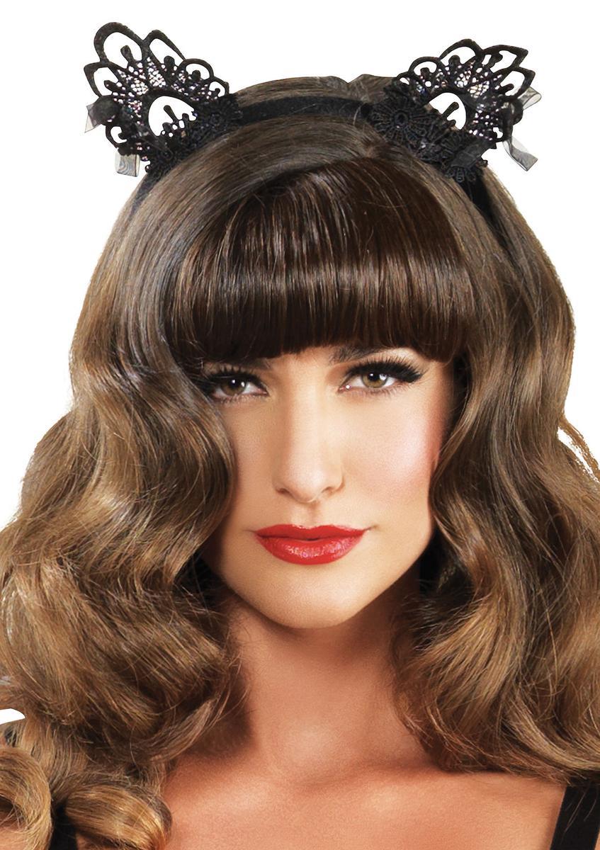Venice lace cat ears with organza bows in BLACK