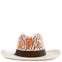 Animal Print Orange Panama Hat