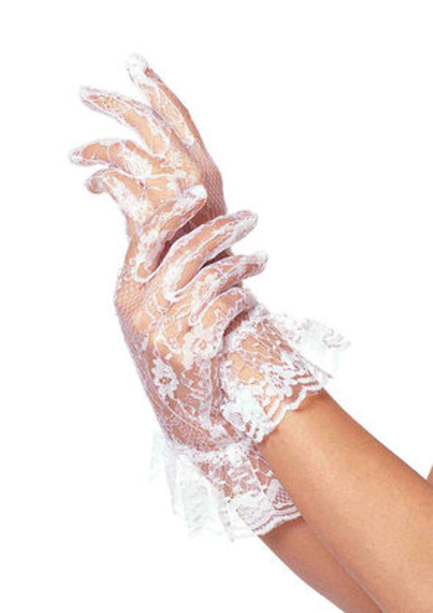 Lace Wrist Lengh Ruffle Gloves(Dz. Pack Only) in WHITE