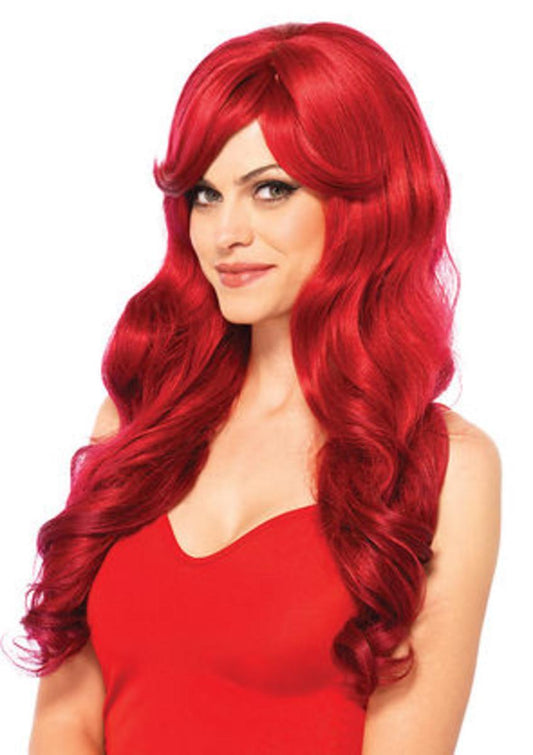 Long wavy wig with adjustable strap in RED
