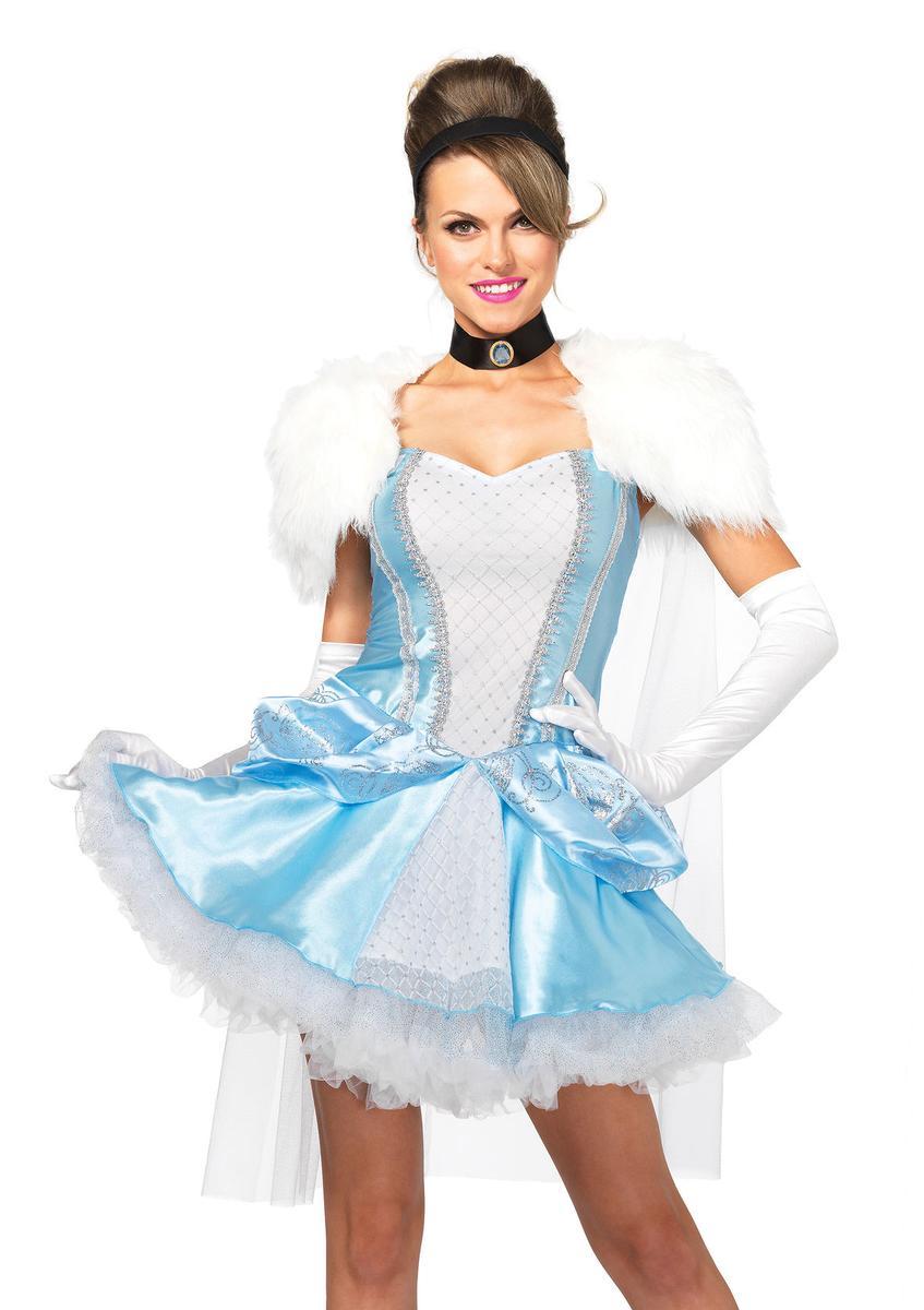 The 3PC. Slipper-less Sweetie, Dress, Attached Fur Caplet, Choker, Head Piece in Blue and White