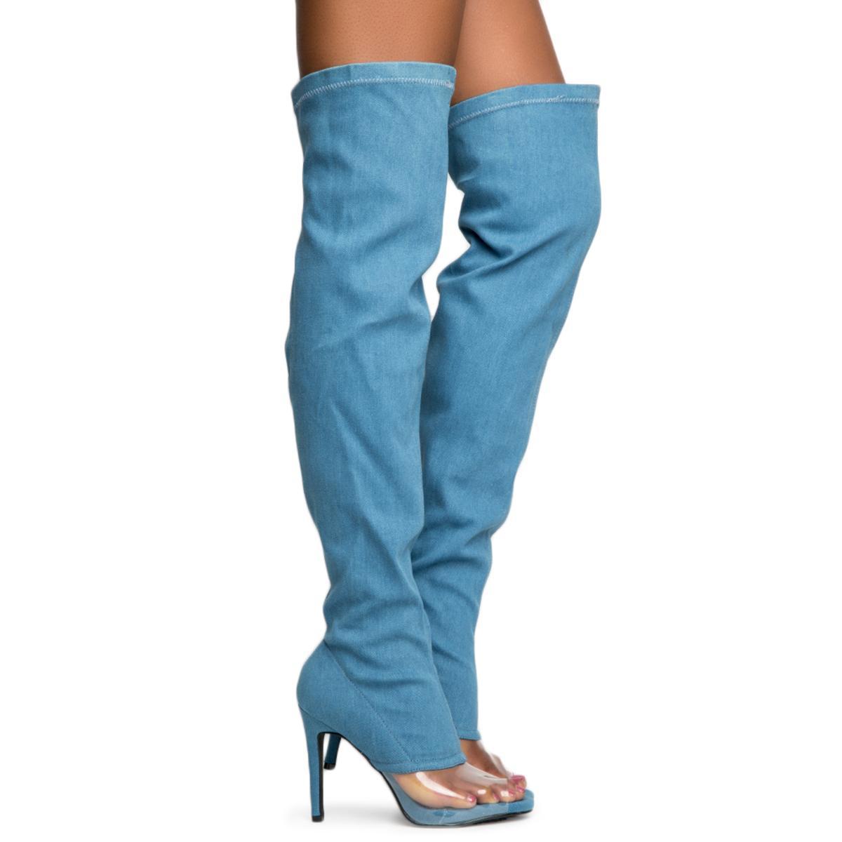 Cape Robbin Lola-15 Denim Heeled Boots Denim