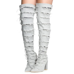 Beautiful-8 Ripped Heeled Thigh High Boots