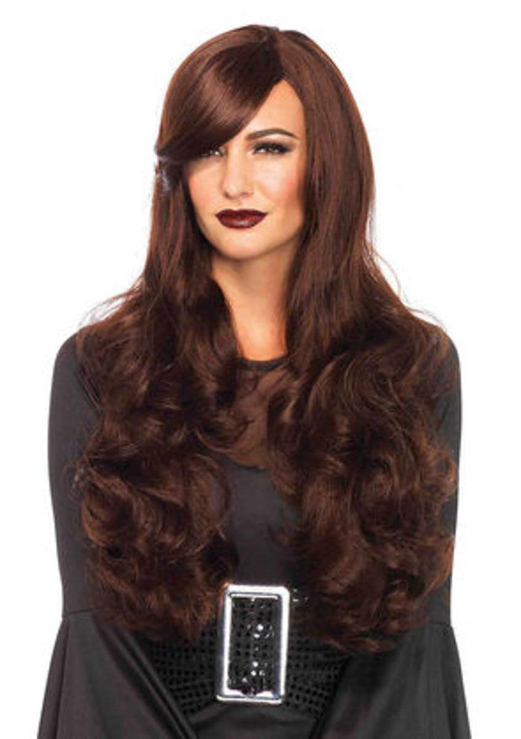 Long wavy  wig with adjustable strap in BROWN