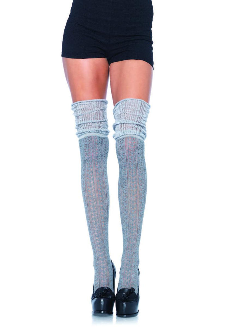 Acrylic pointelle over the knee scrunch sock in GREY