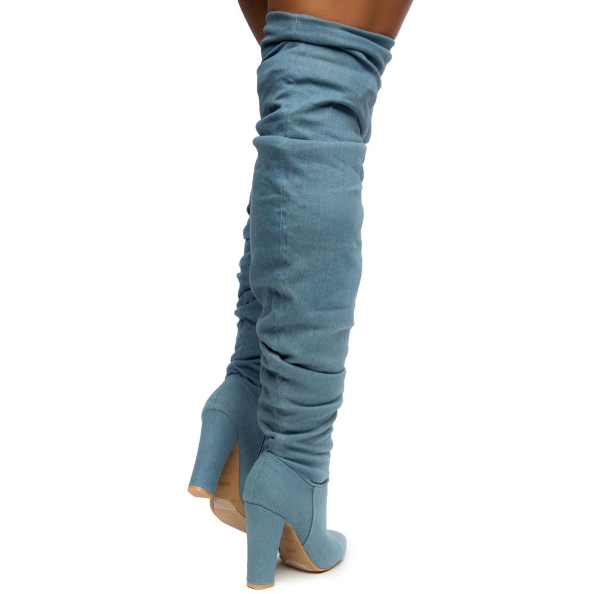 Madam-18 Thigh High Denim Boots