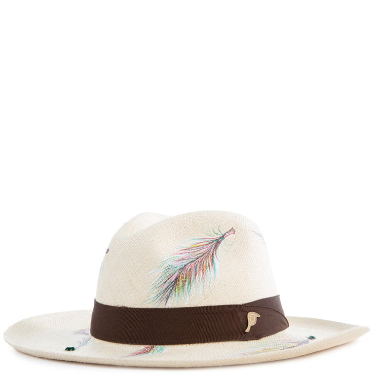 Plumas Multicolor Blanco Panama Hat Size M
