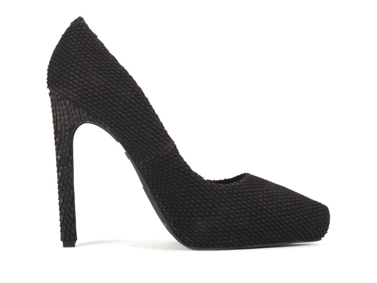 Jeffrey Campbell: Ouzel Dark Brown Embossed Print High Heels