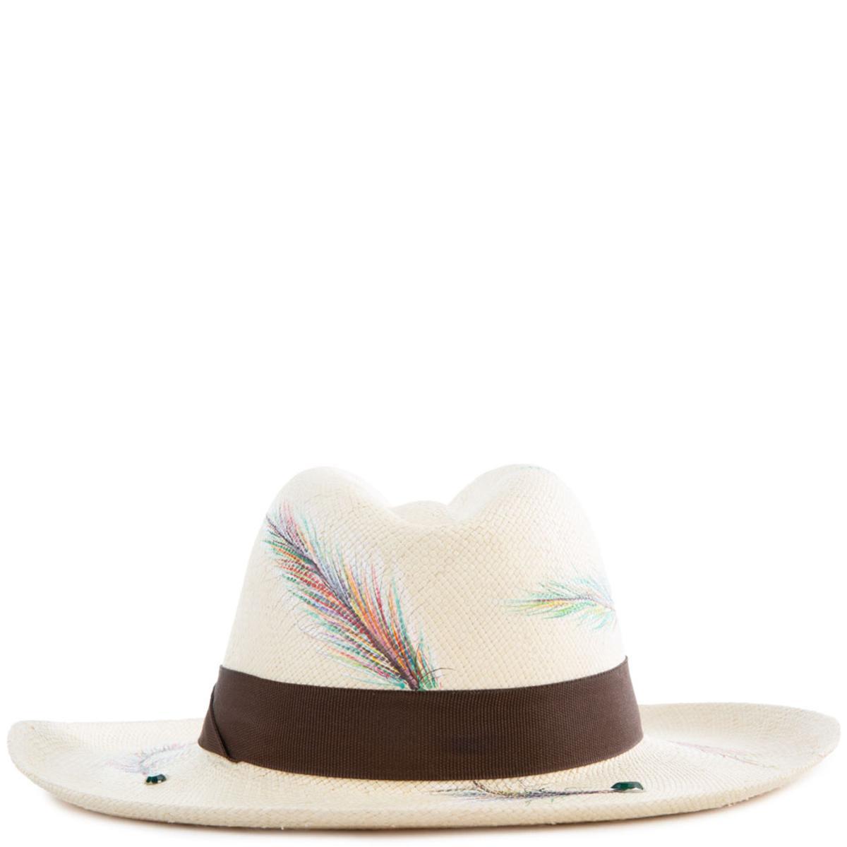 Plumas Multicolor Blanco Panama Hat Size M