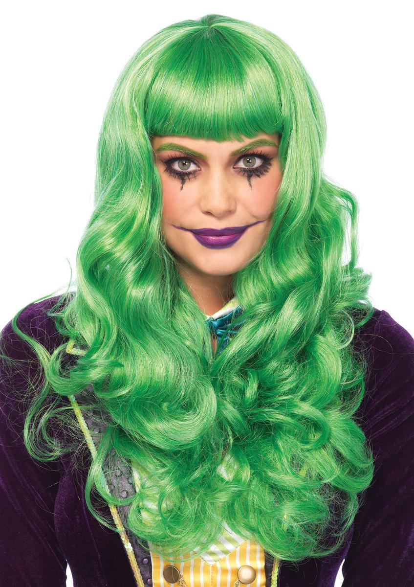 Misfit long wavy wig with adjustable elastic strap in GREEN